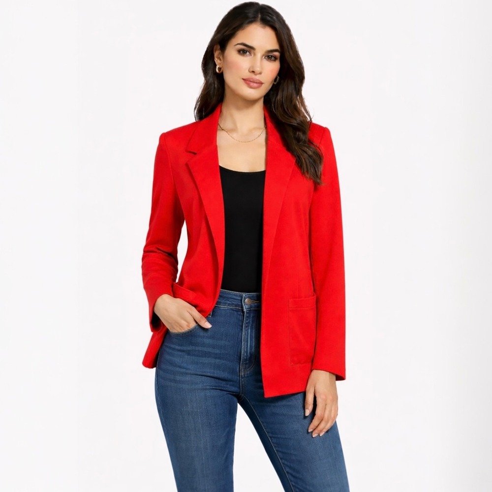NWT Long Tall Sally Fiesta Red Ponte Knit Jacket Size 6 Open Blazer Stretch‎ LTS